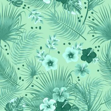 Vector tropical jungle seamless pattern with palm tree leaves Stock Illustration