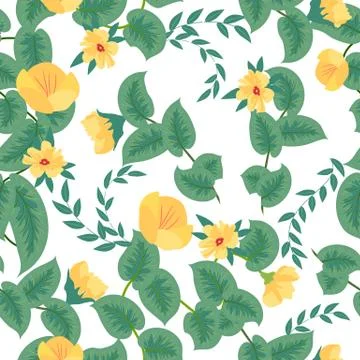 Vector tropical jungle seamless pattern with palm trees leaves and flowers Illustrazione stock