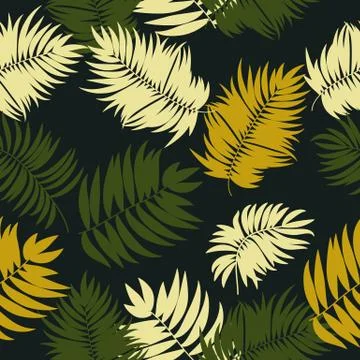 Vector tropical jungle seamless pattern with palm trees leaves and flowers Stock Illustration