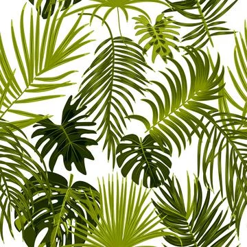 Vector tropical jungle seamless pattern with palm tree leaves 스톡 일러스트