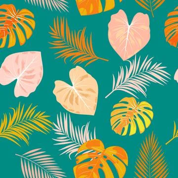 Vector tropical jungle seamless pattern with palm tree leaves 스톡 일러스트