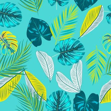 Vector tropical jungle seamless pattern with palm tree leaves イラスト素材