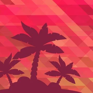 Vector Tropical Landscape. Palm under clean red summer sky. Ruby textural Stock-Illustration