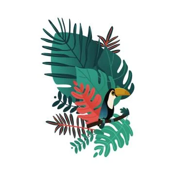 Vector tropical leaf cackatoo parrot cartoon icon 库存插图