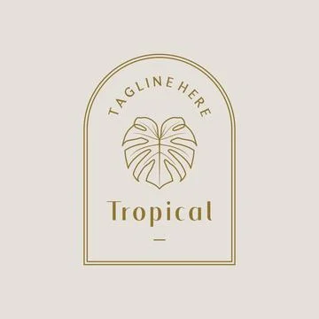 Vector tropical leaf line art logo vector illustration Stock Illustration