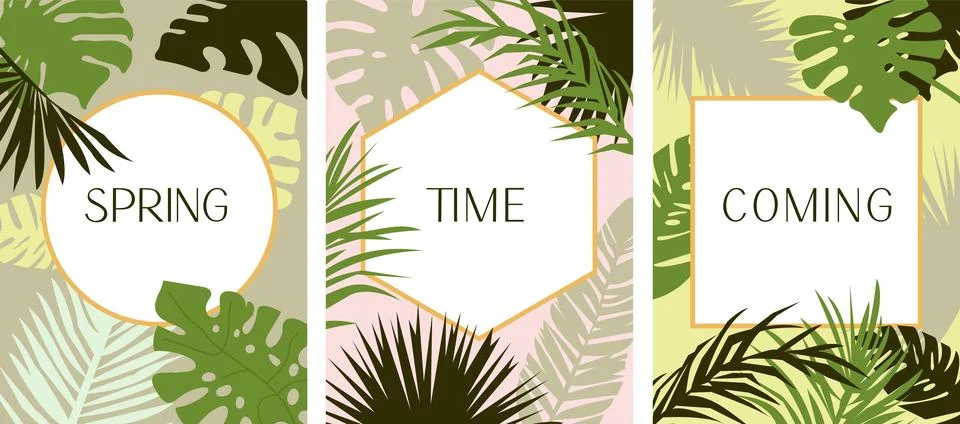 Vector tropical leaf poster set. Stock Illustration