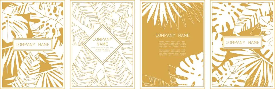 Vector tropical leaf poster set. Stock Illustration