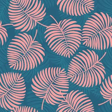 Vector Tropical Leaves Hand drawn Seamless Pattern. Paradise Botanical Textile Stock-Illustration