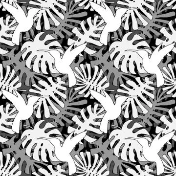 Vector tropical leaves seamless pattern. Endless texture with monstera leaf Illustrazione stock