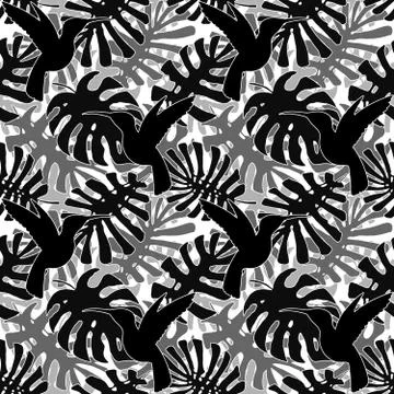 Vector tropical leaves seamless pattern. Endless texture with monstera leaf イラスト素材