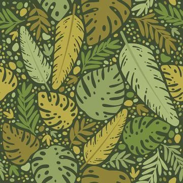 Vector tropical leaves seamless pattern. 스톡 일러스트