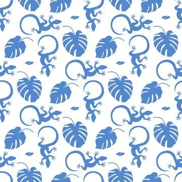 Vector Tropical Pattern Monstera Lizard Summer Illustrazione stock