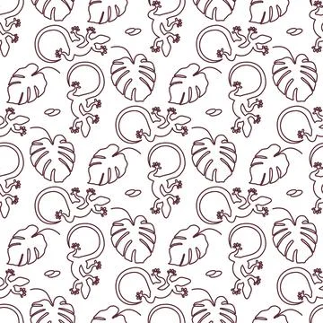 Vector Tropical Pattern Monstera Lizard Summer Stock Illustration