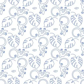 Vector Tropical Pattern Monstera Lizard Summer Stock Illustration