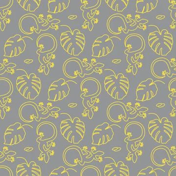 Vector Tropical Pattern Monstera Lizard Summer Stock Illustration