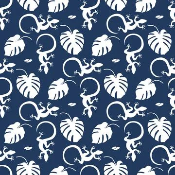 Vector Tropical Pattern Monstera Lizard Summer Stock Illustration