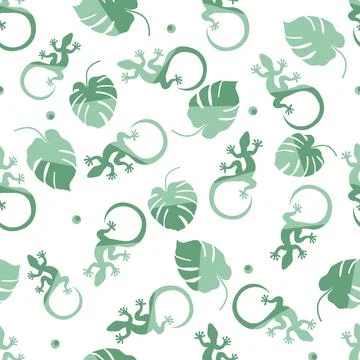 Vector Tropical Pattern Monstera Lizard Summer Stock Illustration