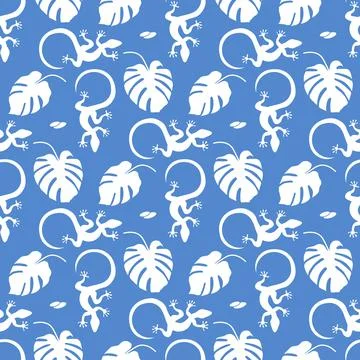 Vector Tropical Pattern Monstera Lizard Summer Illustrazione stock
