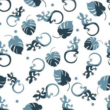 Vector Tropical Pattern Monstera Lizard Summer Stock Illustration