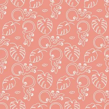 Vector Tropical Pattern Monstera Lizard Summer Stock Illustration