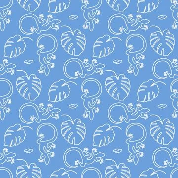Vector Tropical Pattern Monstera Lizard Summer Stock Illustration