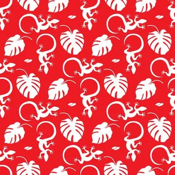 Vector Tropical Pattern Monstera Lizard Summer Stock Illustration