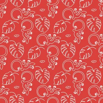 Vector Tropical Pattern Monstera Lizard Summer Stock Illustration