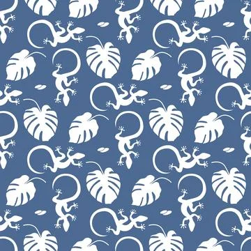 Vector Tropical Pattern Monstera Lizard Summer Stock Illustration