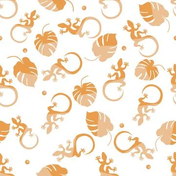 Vector Tropical Pattern Monstera Lizard Summer Stock Illustration