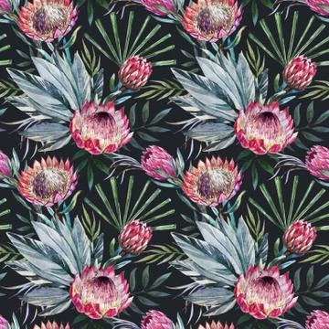 Vector tropical protea pattern Stock Illustration