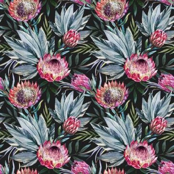 Vector tropical protea pattern Stock Illustration