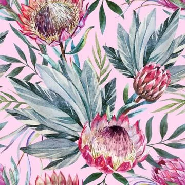 Vector tropical protea pattern Stock Illustration