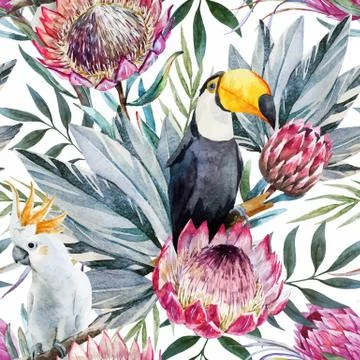 Vector tropical protea pattern Stock Illustration
