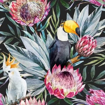 Vector tropical protea pattern Stock Illustration