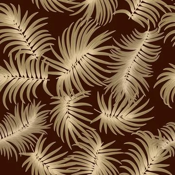 Vector tropical seamless pattern with decorative gold  leaves of palm tree イラスト素材