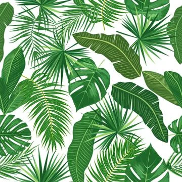 Vector tropical seamless pattern in green colors. Botany design. Illustrazione stock