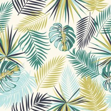Vector tropical seamless pattern in green colors. Botany design. Stock Illustration