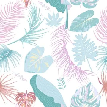 Vector tropical seamless pattern in green colors. Botany design. Stock Illustration