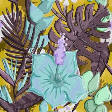 Vector Tropical seamless pattern with monstera leaves Stock Illustration