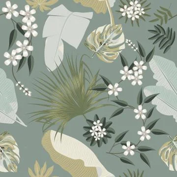 Vector tropical seamless pattern in olive green colors. Botany design. Illustrazione stock