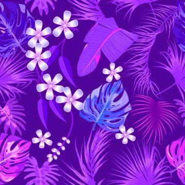 Vector tropical seamless pattern in Proton Purple colors. Stock Illustration