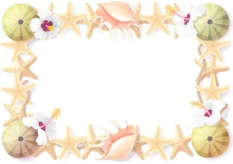 Vector tropical seashell frame clipart Stock Illustration