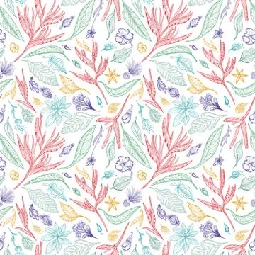 Vector Tropical Sketch Pattern Stock Illustration