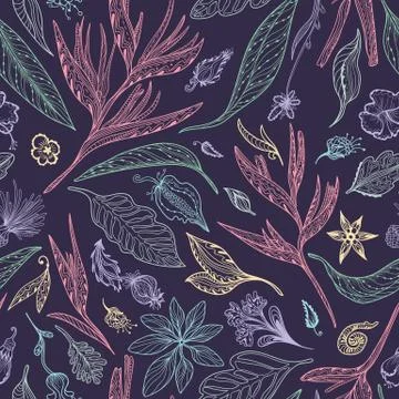 Vector Tropical Sketch Pattern Illustrazione stock