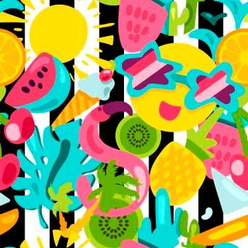 Vector Tropical Summer Seamless Pattern Stock Illustration