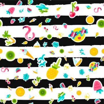Vector Tropical Summer Seamless Pattern in doodles Stock Illustration