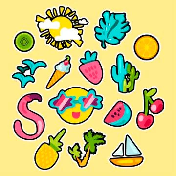 Vector Tropical Summer Stickers Stock Illustration