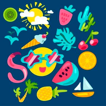 Vector Tropical Summer Stickers 스톡 일러스트