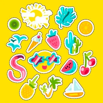 Vector Tropical Summer Stickers 스톡 일러스트