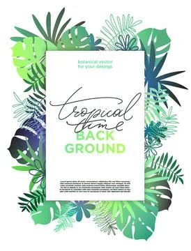 Vector tropical vertical banner with texts. Floral background with various .. Stock Illustration